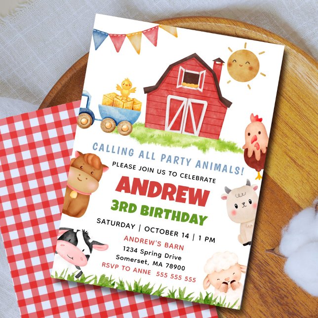 Convites Farm Animals Barnyard Bash Ranch Birthday Party (Calling all animals! Cute editable farm birthday invitation for a fun barnyard party.)