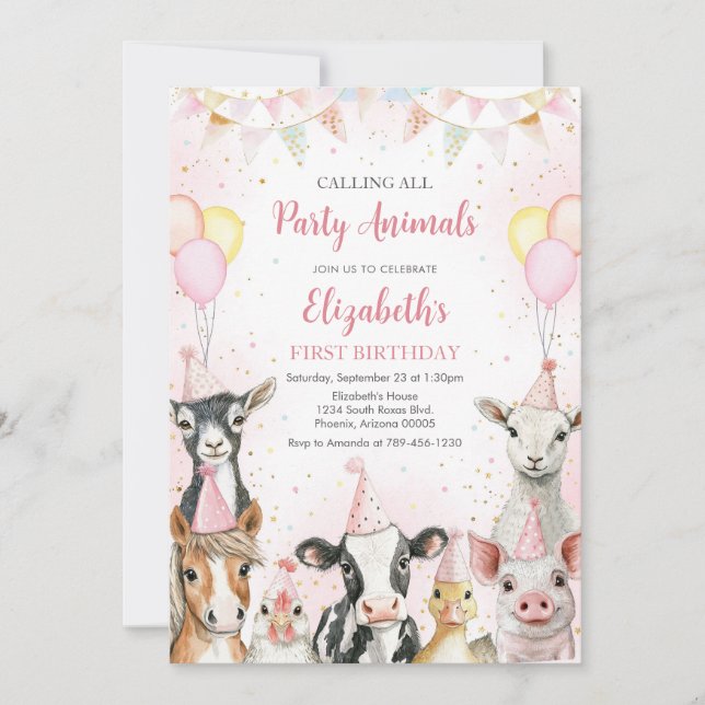 Convites Farm Animals Birthday Invitation (Frente)