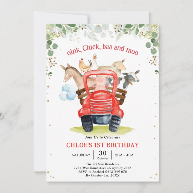 Convites Farm Animals Birthday Invitation (Frente)