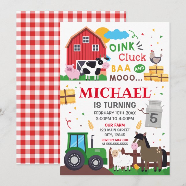 Convites Farm animals Birthday kid Invitation (Frente/Verso)