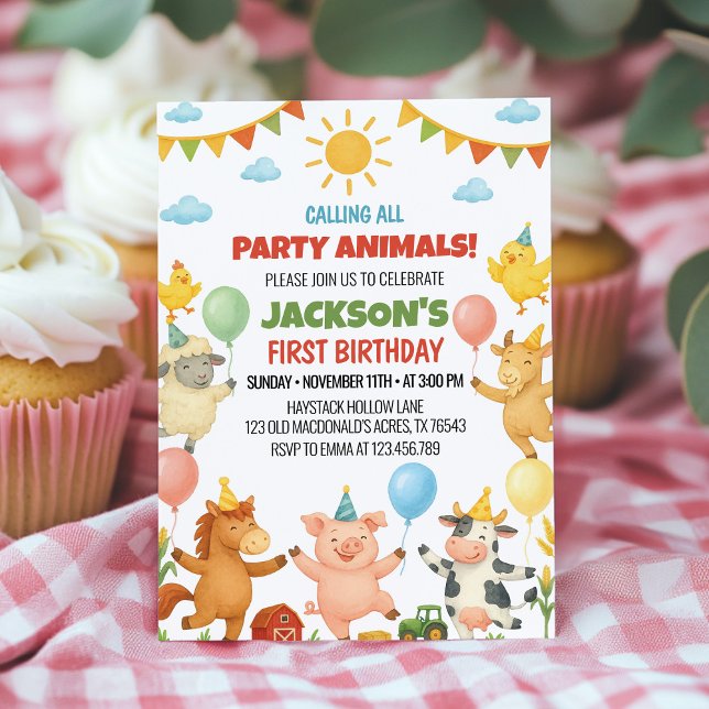 Convites Farm Animals Birthday Party Invitation (Criador carregado)
