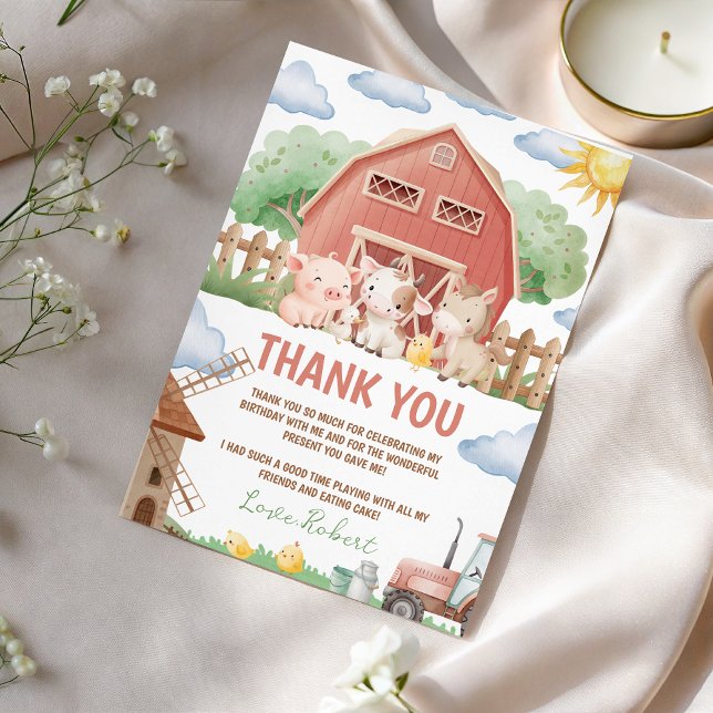Convites Farm Animals Birthday Thank You Card (Criador carregado)