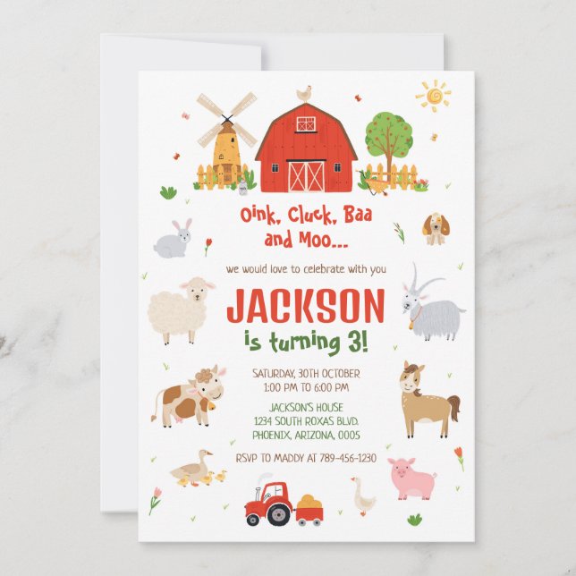 Convites Farm Animals Boy Birthday Invitation (Frente)