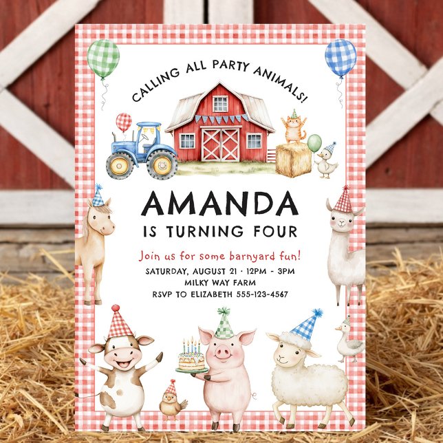 Convites Farm Animals Kids Birthday Invitation (Criador carregado)