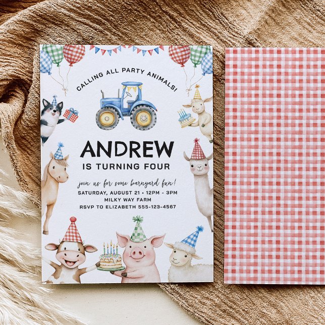Convites Farm Animals Kids Birthday Invitation (Criador carregado)
