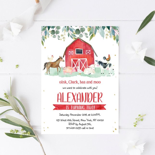 Convites Farm Animals Oink Baa Moo Boy 1st Birthday  (Criador carregado)