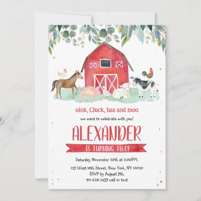 Convites Farm Animals Oink Baa Moo Boy 1st Birthday  (Frente)