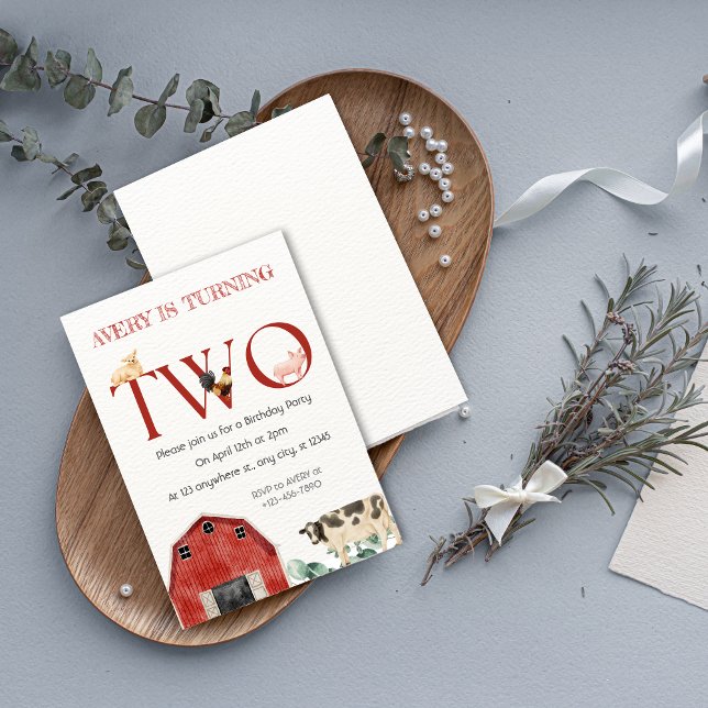 Convites Farm Animals Second Birthday Party Invitation (Farm Animals Second Birthday Party Invitation)