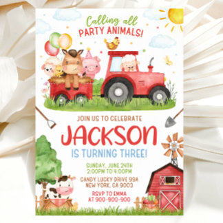 Convites Farm Birthday Invitation, Red Barnyard