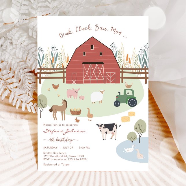 Convites Farm Party Animals Kids Birthday Invitation (Criador carregado)