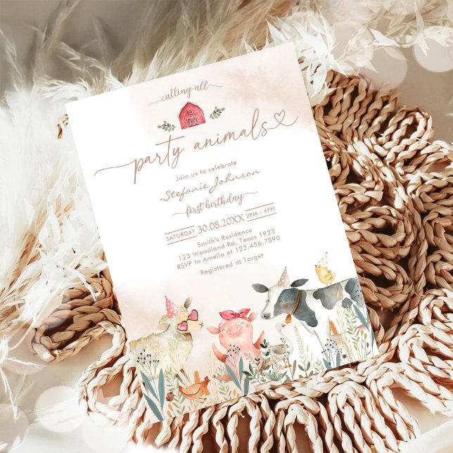 Convites Farm Party Animals Kids Birthday Invitation (Criador carregado)