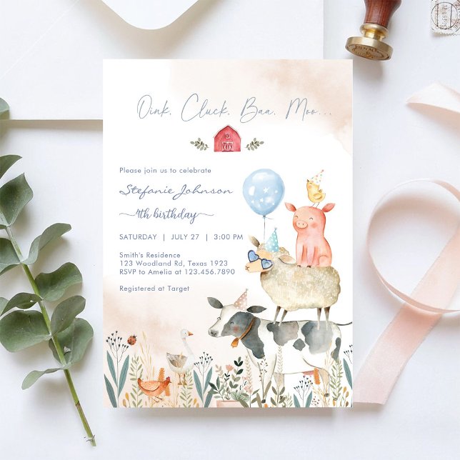 Convites Farm Party Animals Kids Birthday Invitation (Criador carregado)