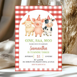 Convites Farm Party Gingham Birthday Invitation