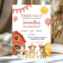 Convites Farm Party Three-i-e-i-o Birthday Invitation