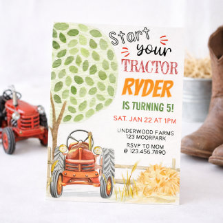 Convites Farm Tractor Birthday Party Invitation | Red Tract