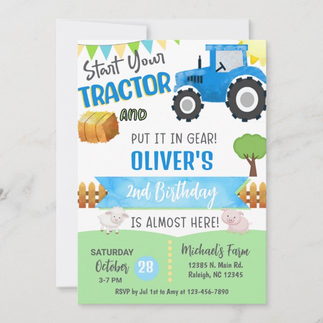 Convites Farm tractor boy ANY AGE birthday invitation. (Frente)