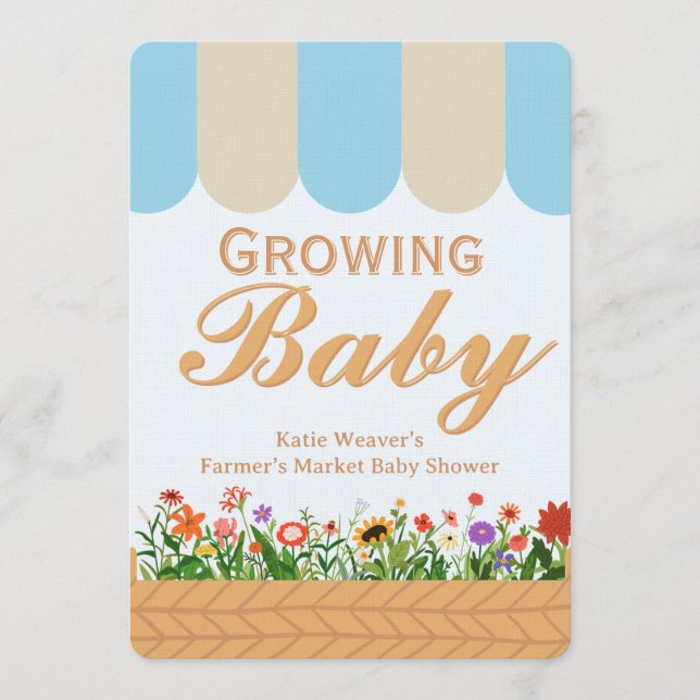 Convites Farmers Market Baby Shower - Blue (Frente)
