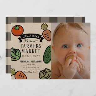 Convites Farmers Market Kraft Paper Foto do primeiro aniver