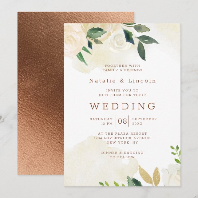 Convites Farmhouse, Casamento outono Floral Fresco Russo (Frente/Verso)