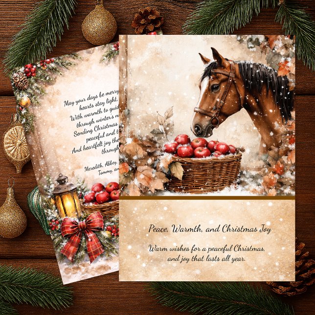 Convites Farmhouse Christmas Horse Winter Scene Card | (Criador carregado)