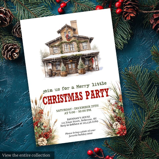 Convites Farmhouse Christmas party printable red green  (Farmhouse Christmas party printable red green invite

)