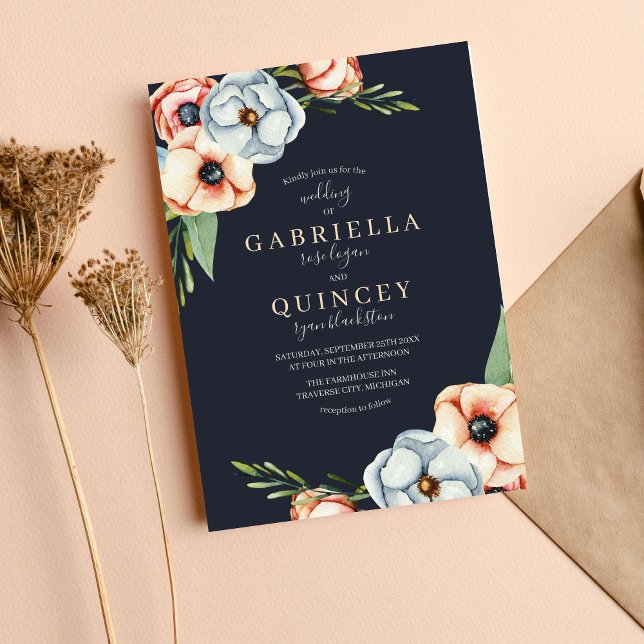 Convites Farmhouse Floral Anemone Greenery Wreath Casamento (Criador carregado)