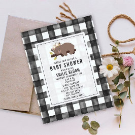 Convites Farmhouse Gingham Boho Sleepy Bear Chá de fraldas
