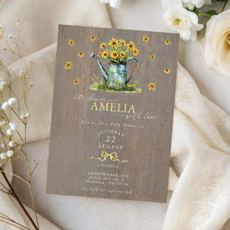 Convites Farmhouse Sunflowers Watering Can Baby Shower