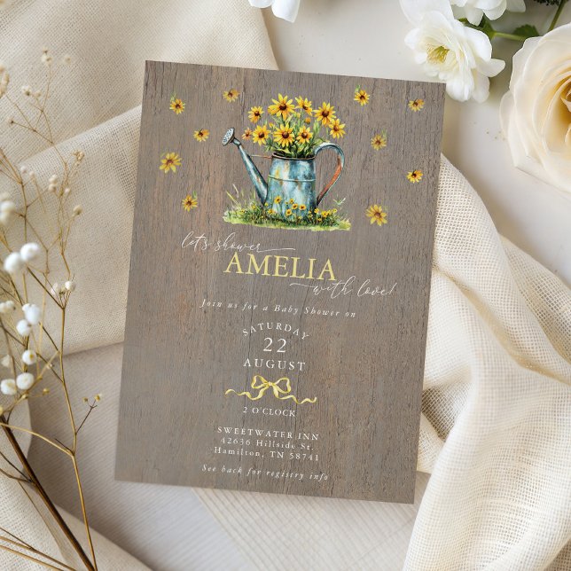 Convites Farmhouse Sunflowers Watering Can Baby Shower (Farmhouse Sunflowers Watering Can Baby Shower Invitation)