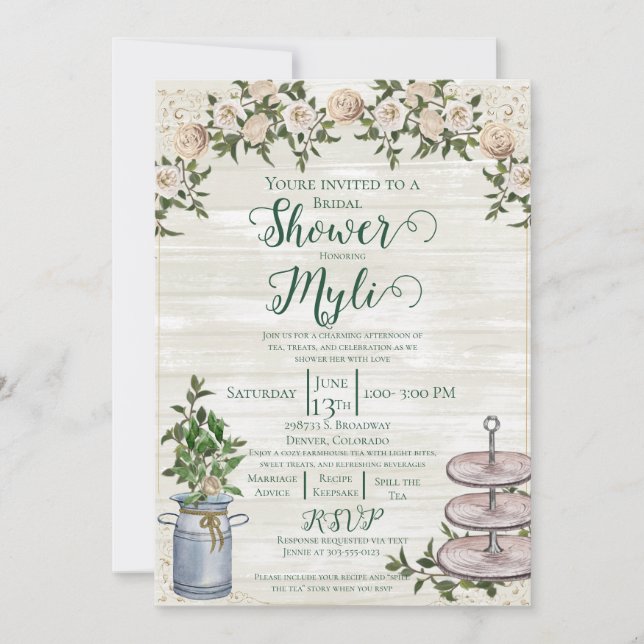 Convites Farmhouse Tea Bridal Shower Invitation (Frente)