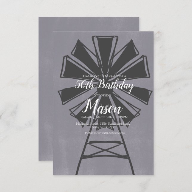 Convites Farmhouse Windmill Rustic 50th Birthday (Frente/Verso)