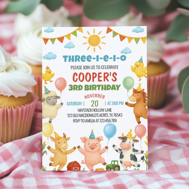 Convites Farmyard Animals Kids Birthday Party Invitation (Criador carregado)