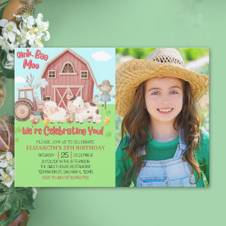 Convites Farmyard Girl Birthday Photo – Cute Barn Animals 