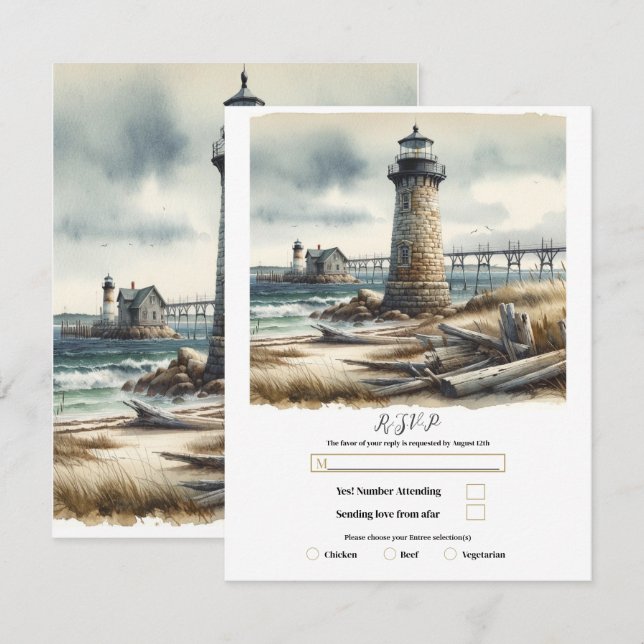Convites Farol Costa Rural Praia à Beira-Mar RSVP (Frente/Verso)