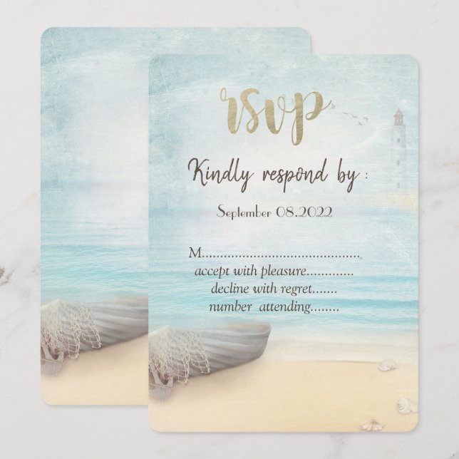 Convites Farol de barco de praia RSVP  (Frente/Verso)