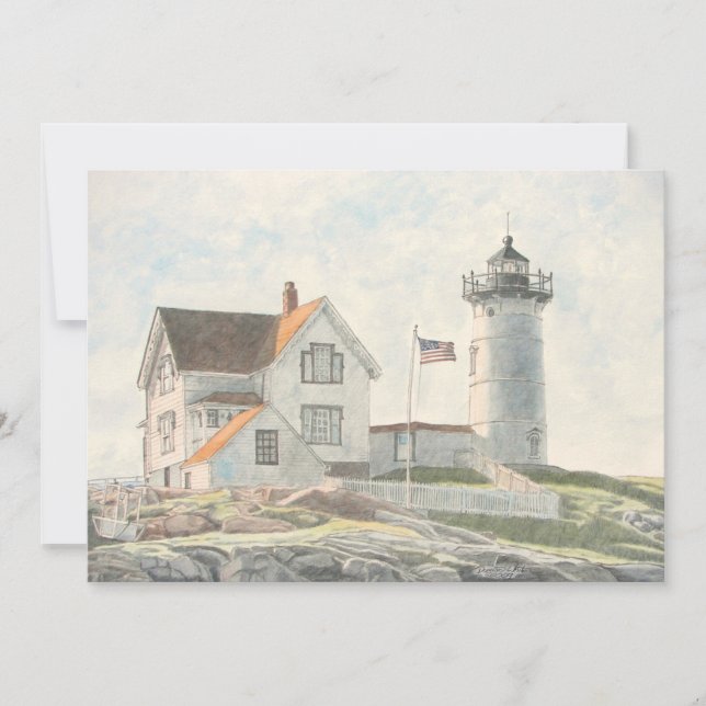 Convites Farol de Cape Neddick Aquarela (Frente)