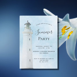 Convites Farol de festas de verão azul de praia costeira
