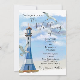 Convites Farol e gaivotas, todos em um casamento em praia