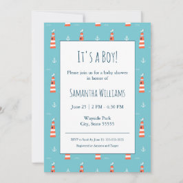 Convites Farol e Padrão de Âncora no Azul