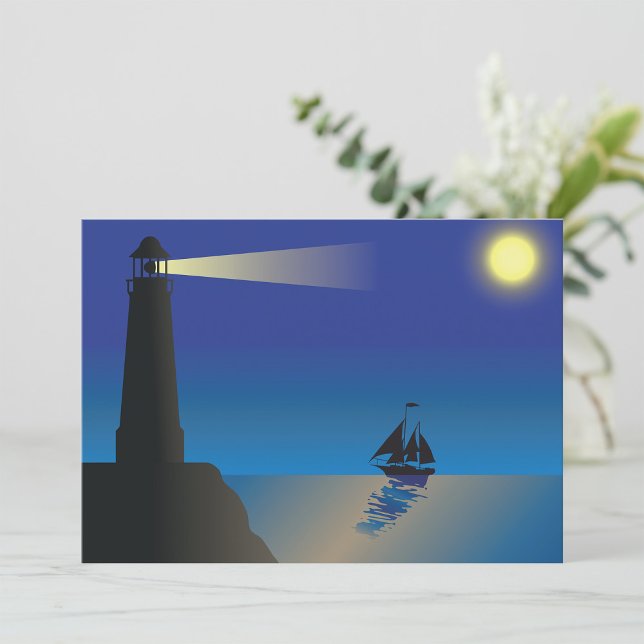 Convites Farol e veleiro à noite Oceano iluminado pela Lua (Criador carregado)