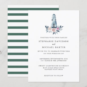 Convites Farol Floral de Cores Aquáticas Elegante Náutico