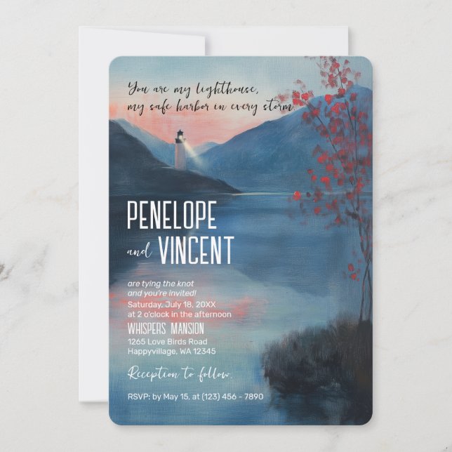 Convites Farol no casamento do lago (Frente)