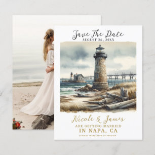 Convites Farol Rústico Costeiro à Beira-Mar Salve a Data