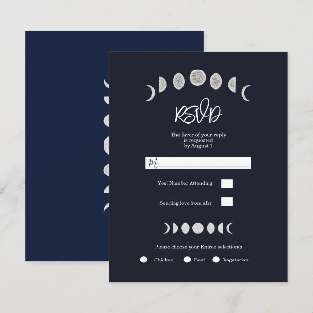 Convites Fases da Lua Astrologia Celestial Casamento RSVP (Frente/Verso)