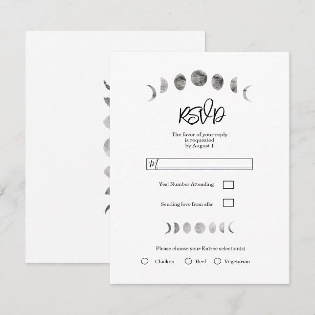 Convites Fases da Lua Branca Aquarela Casamento Minimalista (Frente/Verso)