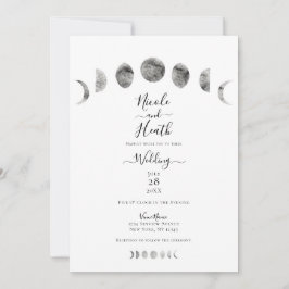 Convites Fases da Lua Branca Aquarela Casamento Minimalista
