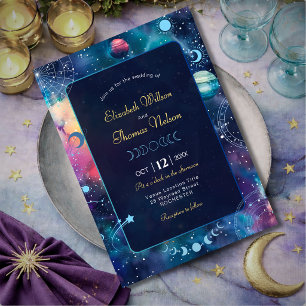Convites Fases da lua celeste de casamento galáctico modern