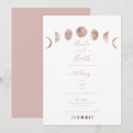 Convites Fases da Lua Rosa Boho Casamento Moderno Minimalis