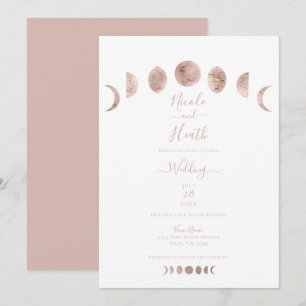 Convites Fases da Lua Rosa Boho Casamento Moderno Minimalis
