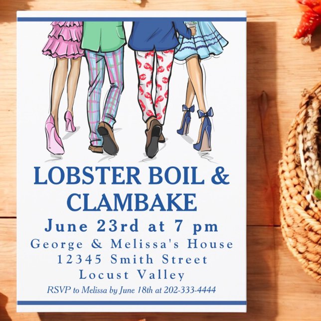 Convites Fashion Illustration Lobster Boil Clambake Party (Criador carregado)